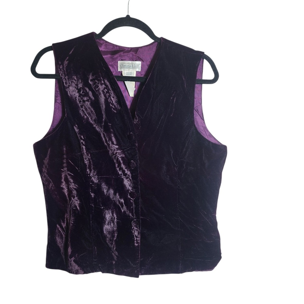 Christie & Jill Vintage Purple Velvet Button Front Vest Medium 1696
